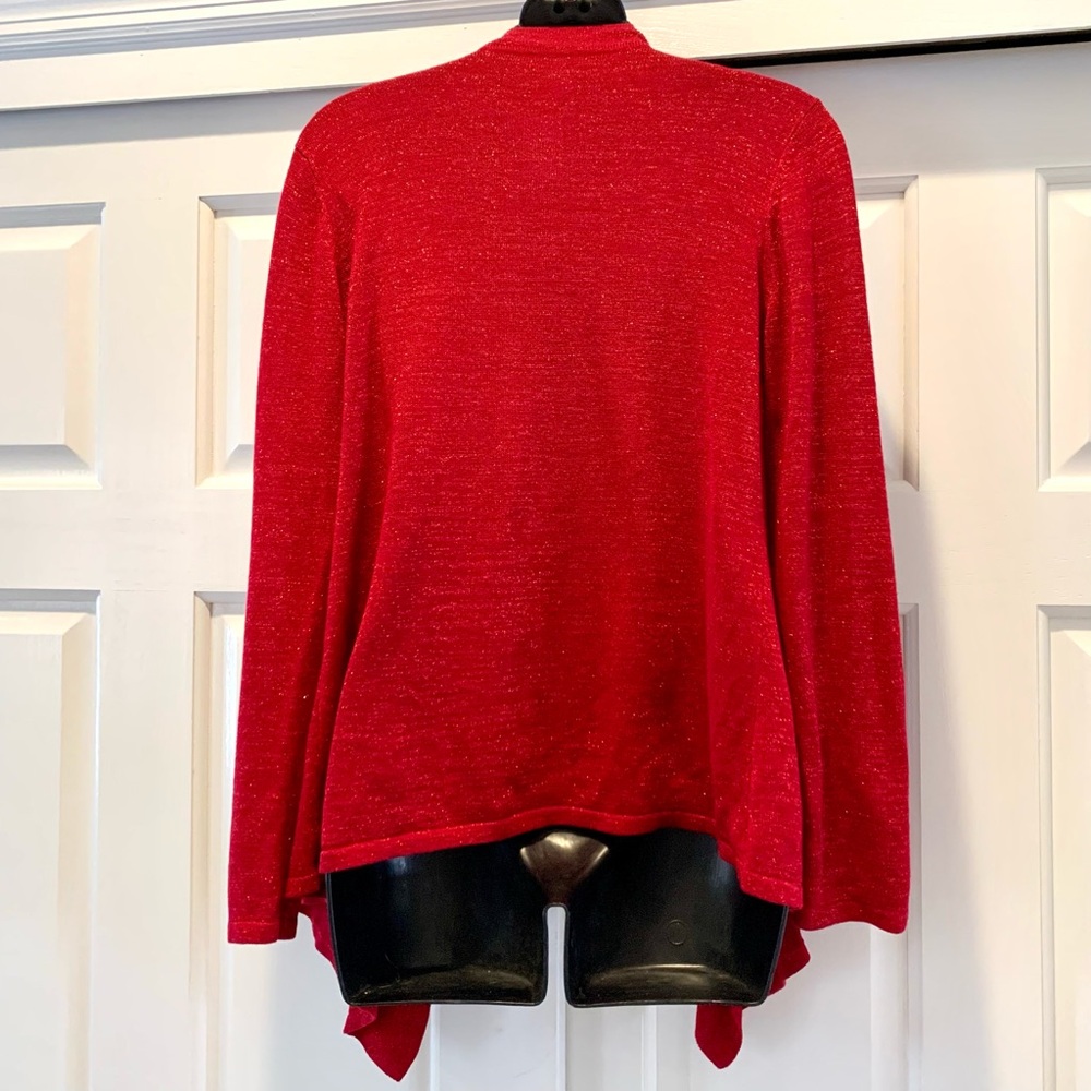 Easywear by Chicos red shimmer open drape cardigan, size 2 ( Large) - Picture 3 of 5